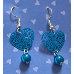 Boucle D'oreille Coeur Bleu
